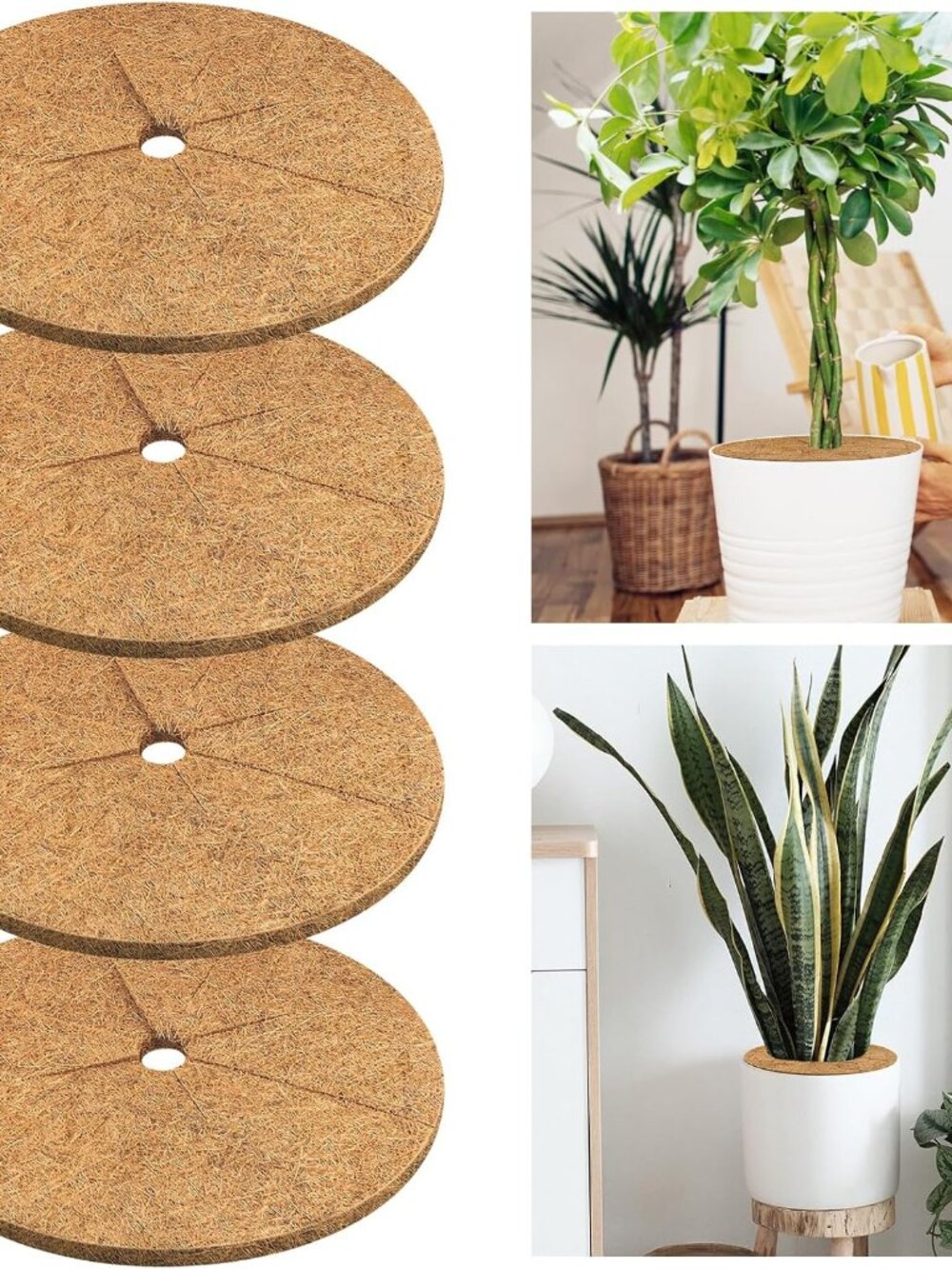 4 Pack Coconut Fiber Mulch Ring Tree Plant Protector Mat, 18 Inch